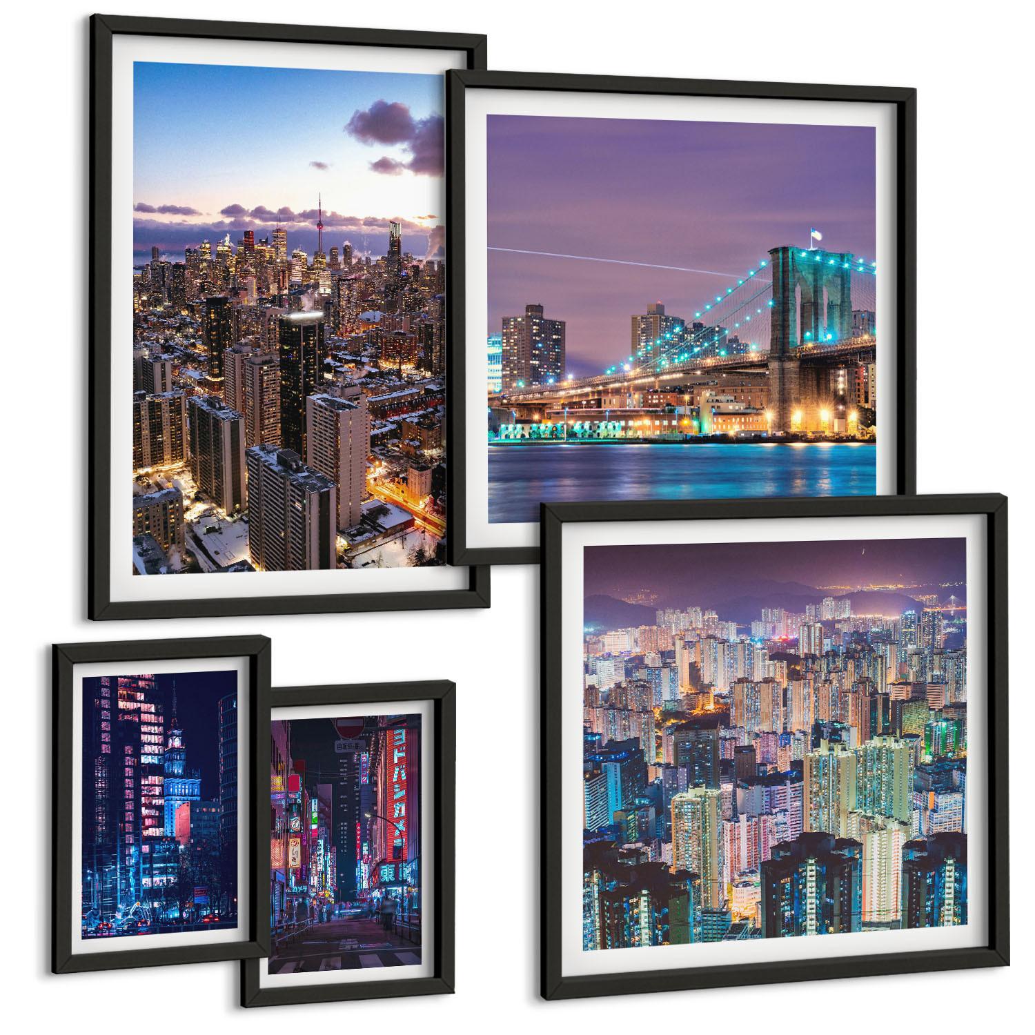 BILDER SET 5er Set - 50x50 cm & 20x30 cm & 40x60 cm Schwarzer Rahmen - Bergblumen Himmelsweg - Schwarz, Kunststoff (40/60cm) - TULUP