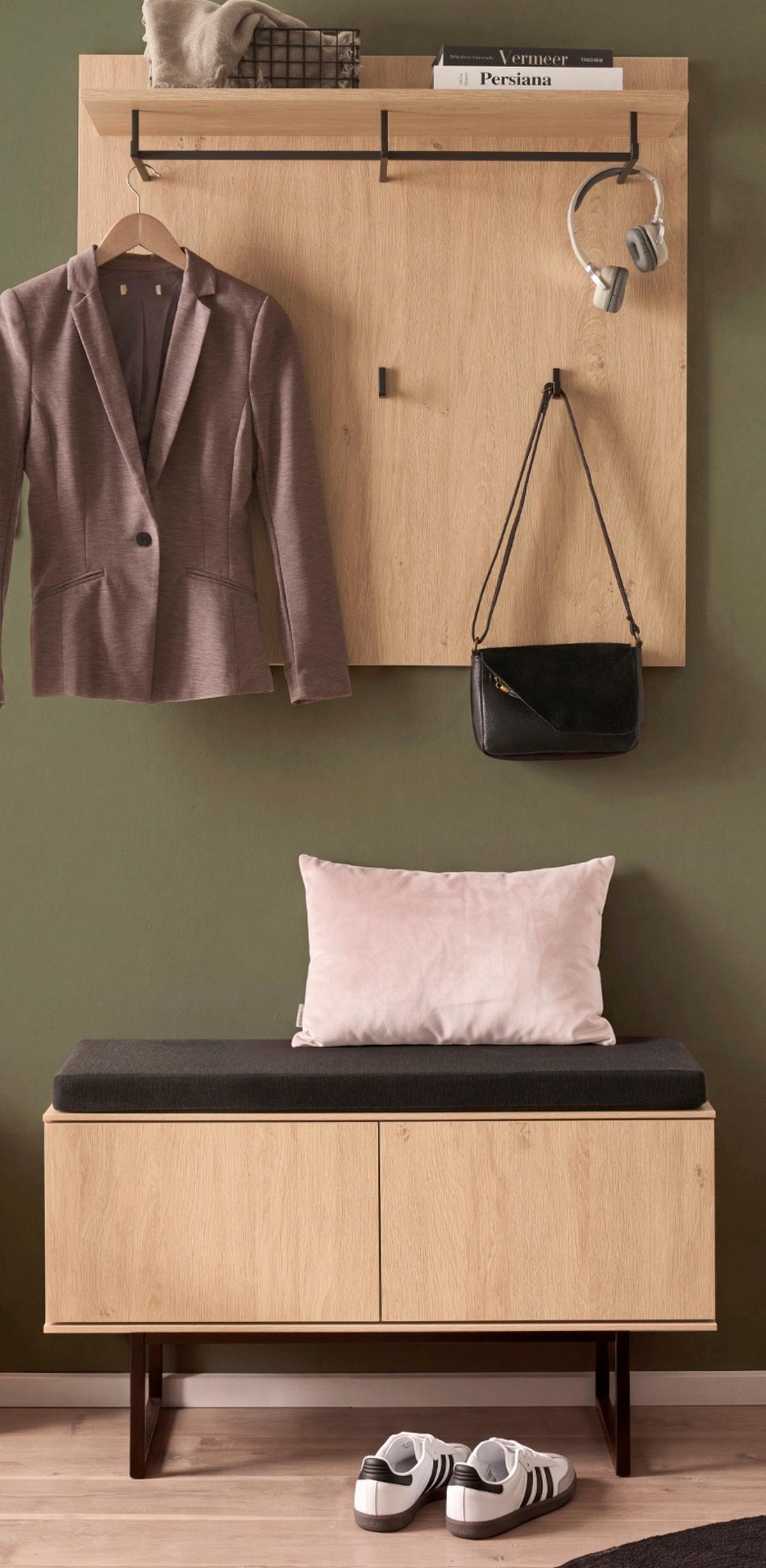 GARDEROBE-SET Stone Eiche 3-teilig 90 cm, Garderobenkombination in modernem Design - Eichefarben/Schwarz, Holzwerkstoff/Metall (90/200/40cm) - Furn.Design