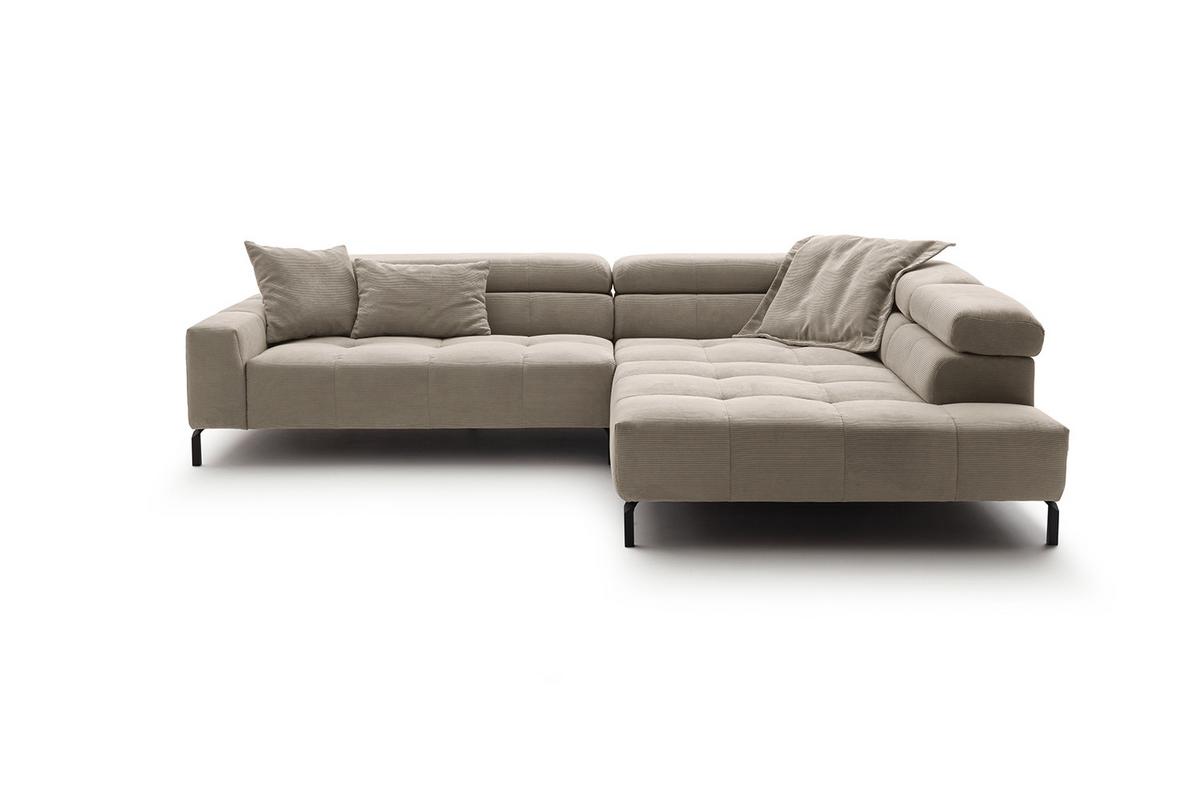 ECKSOFA MIT MOTORISCHEM SITZVORZUG OHIO Beige Cord Relaxfunktion - Beige/Schwarz, Textil/Metall (311/219cm) - KAWOLA