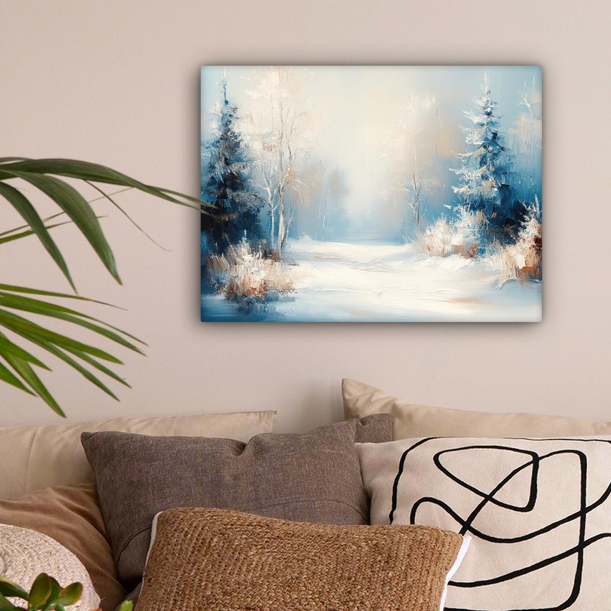 LEINWANDBILD Wald - Winter - Natur - Abstrakt - Schnee Wandbild 40x30 cm - Weiß, Textil (40/30cm) - MuchoWow