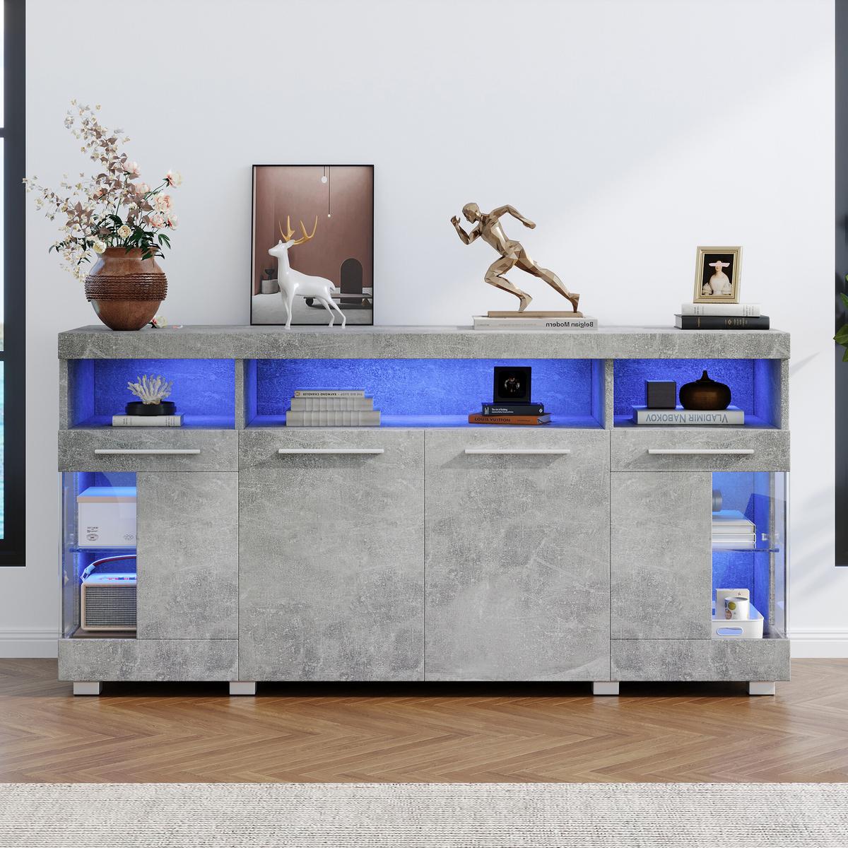 SIDEBOARD mit 3 Fächern und LED Grau - Grau, Glas/Holzwerkstoff (40/70/140cm) - Urban Meuble