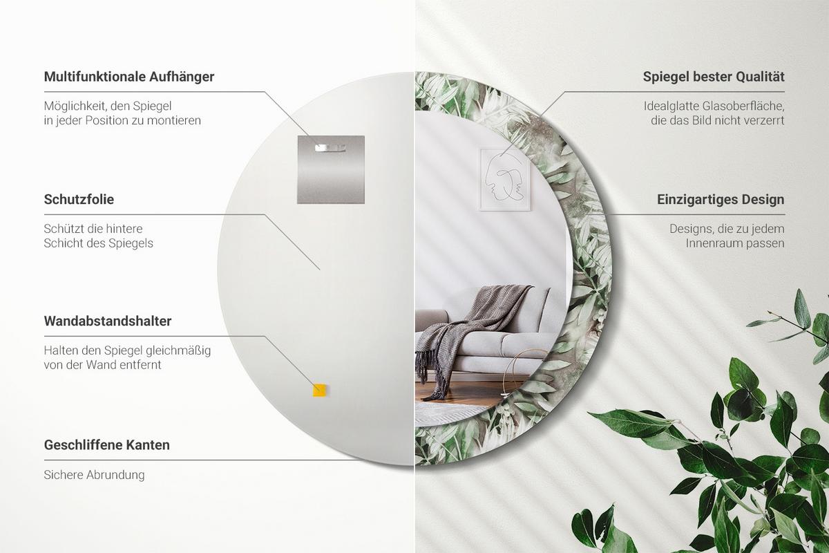 SPIEGEL Rund Ø 70 cm mit Aufdruck - Multicolor, Glas (70/70/0.4cm) - Wallfluent