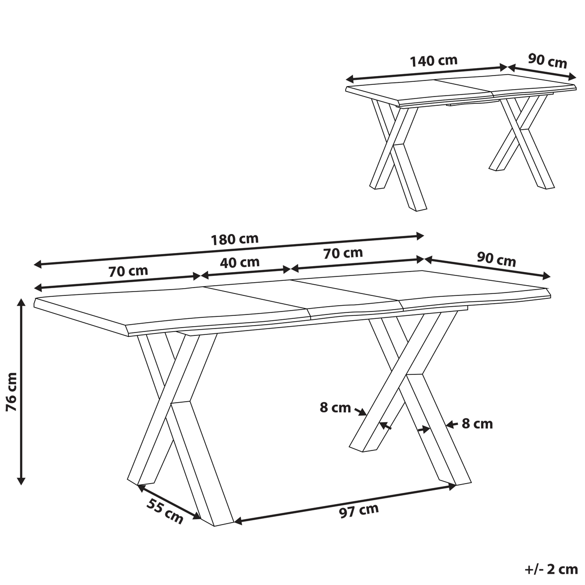 ESSTISCH 140-180/90/76 cm Hellbraun, Schwarz Rechteckig Bronson - Hellbraun, Holzwerkstoff (180/90/76cm) - Beliani