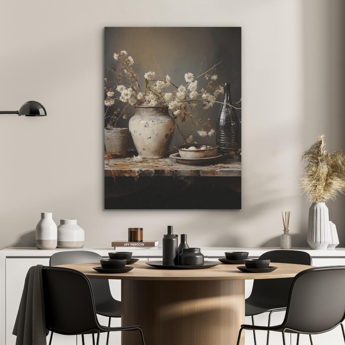 AKUSTIKBILD Stilleben - Blumen - Blumenstrauß - Vase - Wein Wandbilder 60x80 cm - Schwarz, Kunststoff (60/80/0.9cm) - MuchoWow