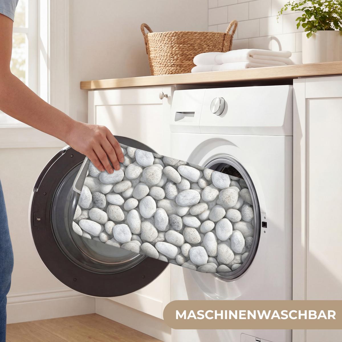 BADEMATTE Steine - Grau - Oval 60x40 cm - Hellgrau, Textil (60/40cm) - OnlyWow