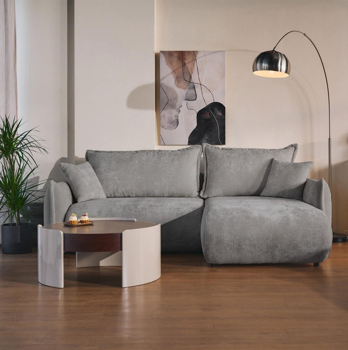 ECKSOFA Cushi Grau-Chenille - Schwarz/Grau, Kunststoff/Textil (183/252cm) - Selsey