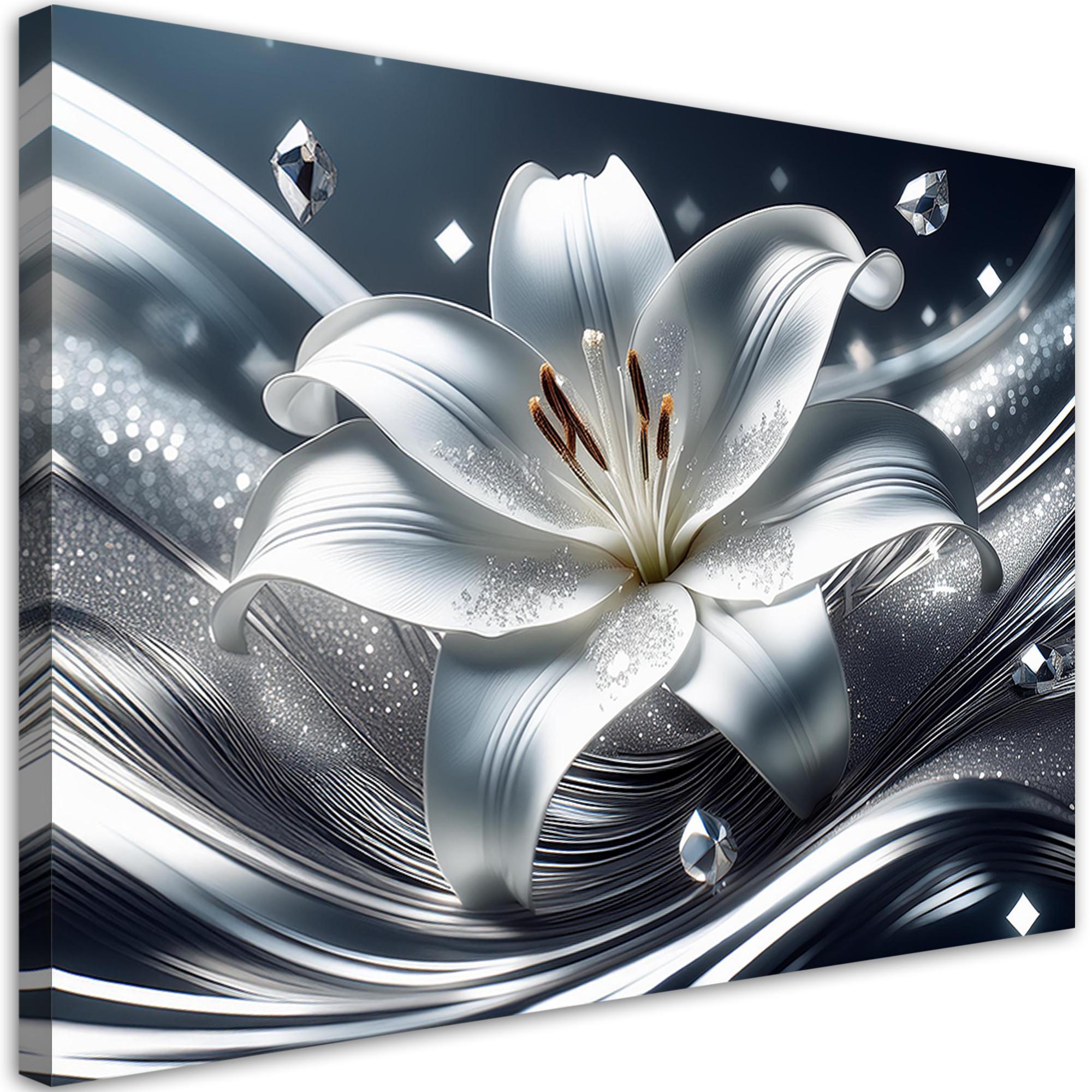 WANDBILD silberne lilie blume - Silberfarben, Textil (60/40cm) - Feeby