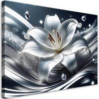 WANDBILD silberne lilie blume - Silberfarben, Textil (60/40cm) - Feeby