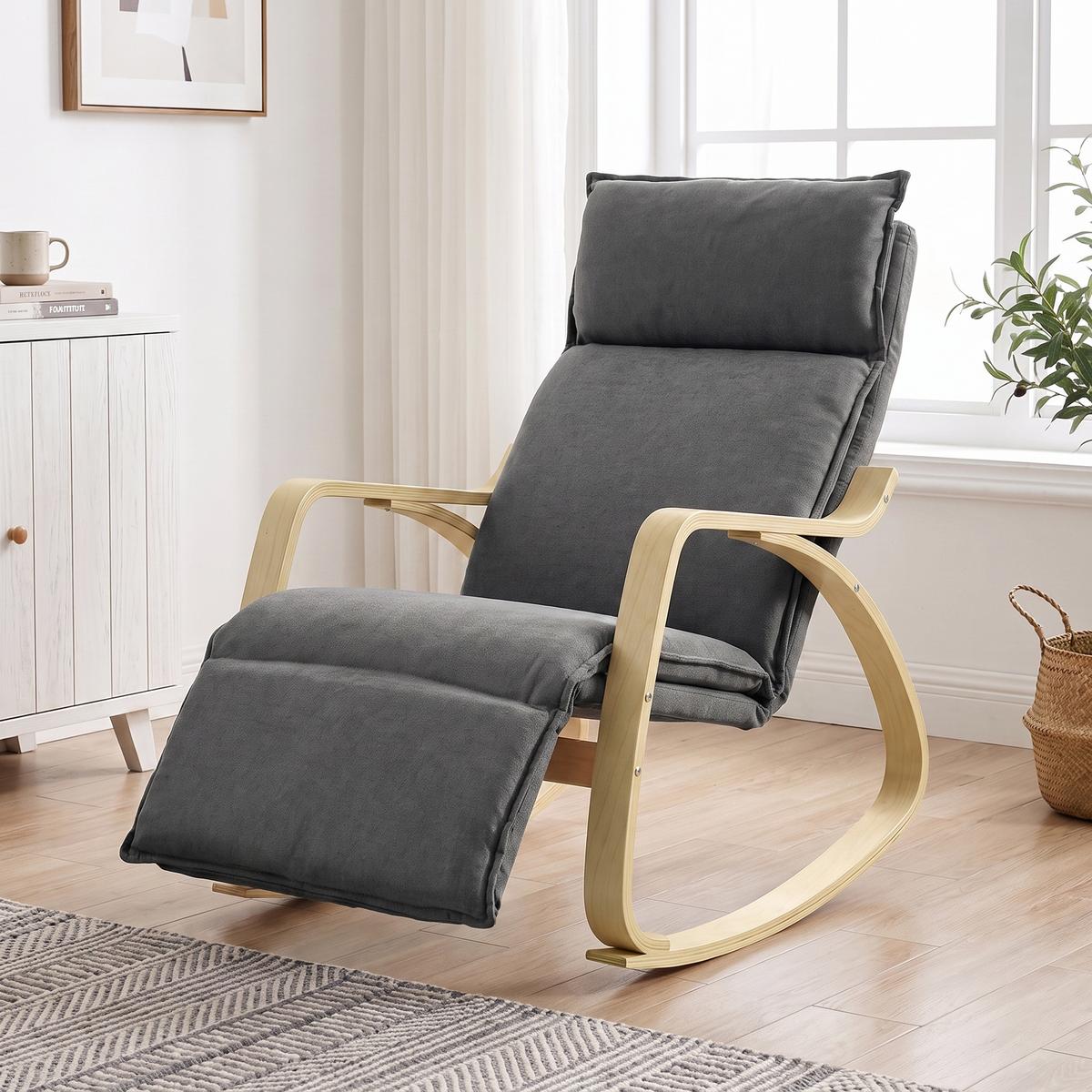 SCHAUKELSTUHL Polyester Dunkelgrau - Dunkelgrau/Creme, Birkenholz/Holzwerkstoff (67/92/106cm) - HOMCOM