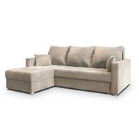 ECKSOFA NIDA Beige Geflochtener Stoff mit Schlaffunktion - Beige, Holz (220/143cm) - MASSENO