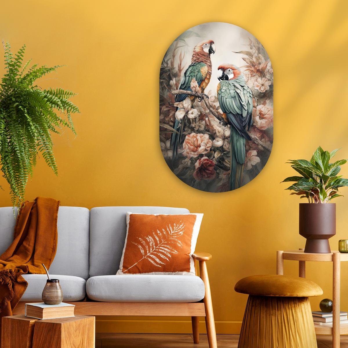 WANDBILD Papageien - Vögel - Natur - Blumen Wanddeko Schlafzimmer 60x90 cm - Baltimorefarben, Kunststoff (60/90cm) - MuchoWow