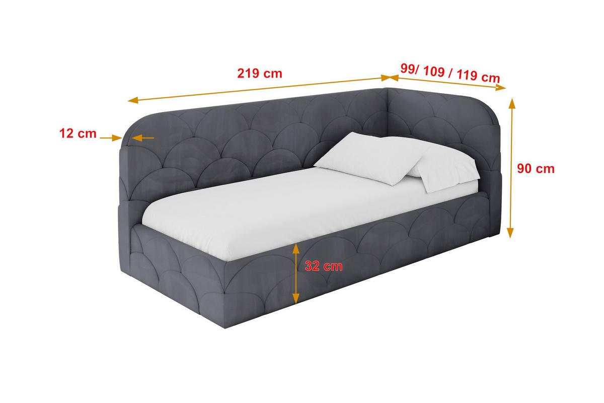 EINZELLBETT Jugendbett mit Bettkasten und Matratze H3/H4, Links - ELRY 100x200 Dunkelgrau - Dunkelgrau, Holzwerkstoff/Textil (100/200cm) - ALTDECOR