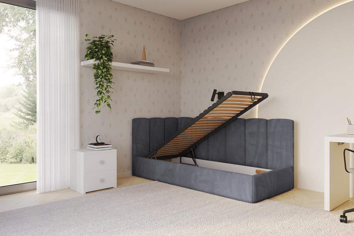 EINZELLBETT Jugendbett mit Bettkasten, Rechts - DEXY 90x200 Dunkelgrau - Titanfarben, Holzwerkstoff/Textil (90/200cm) - ALTDECOR