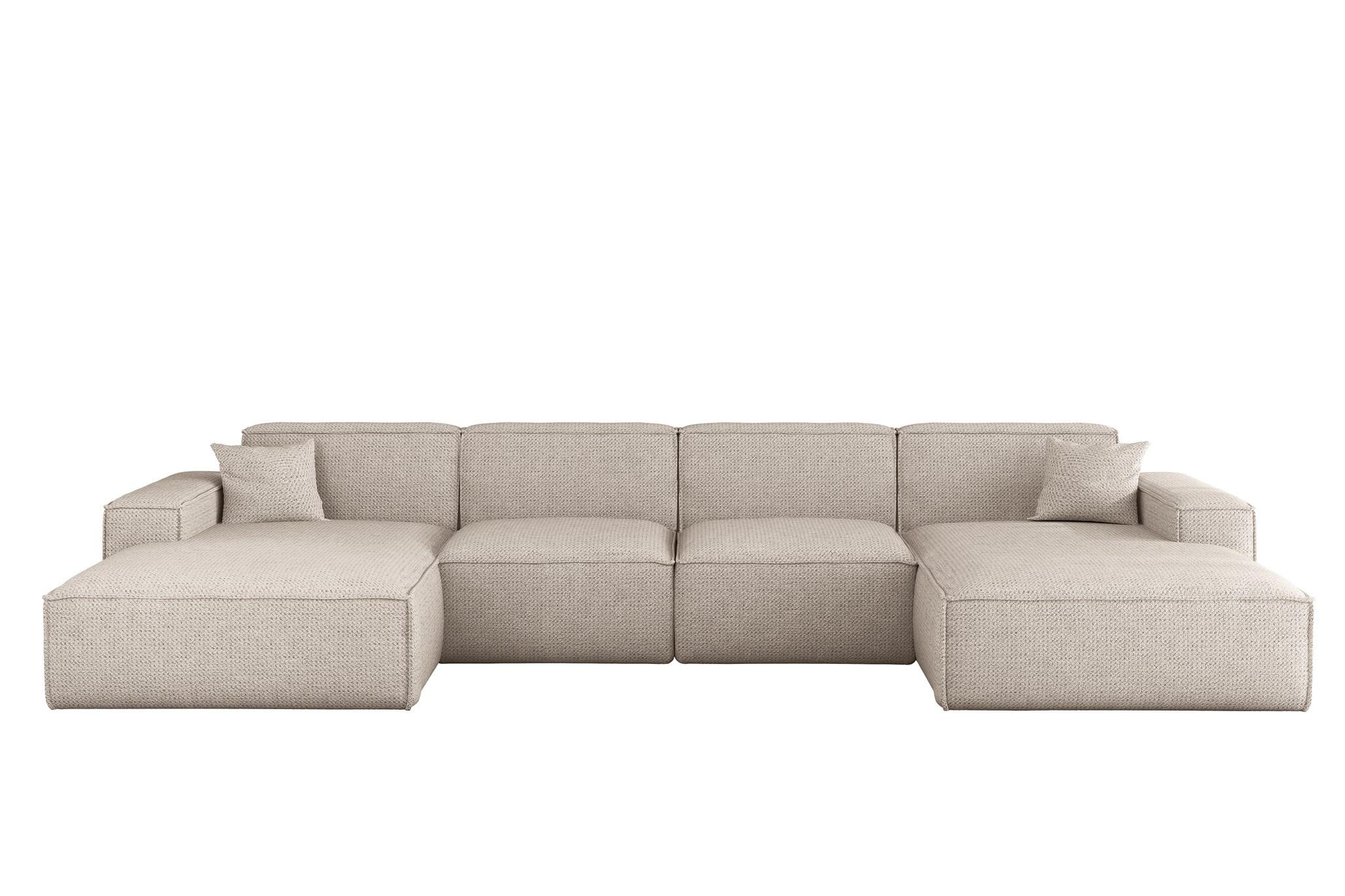 WOHNLANDSCHAFT Celes Premium In Artico - Creme, Holzwerkstoff/Textil (378/73/165cm) - Fun Möbel