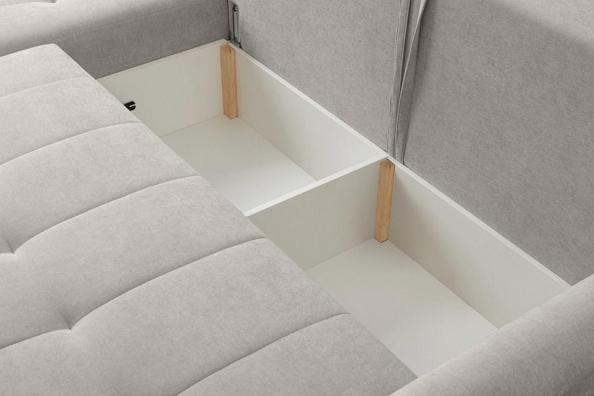ECKSOFA Timmone Hellbeige Chenille 230 cm - Ecru/Schwarz, Kunststoff/Textil (230/149cm) - Selsey