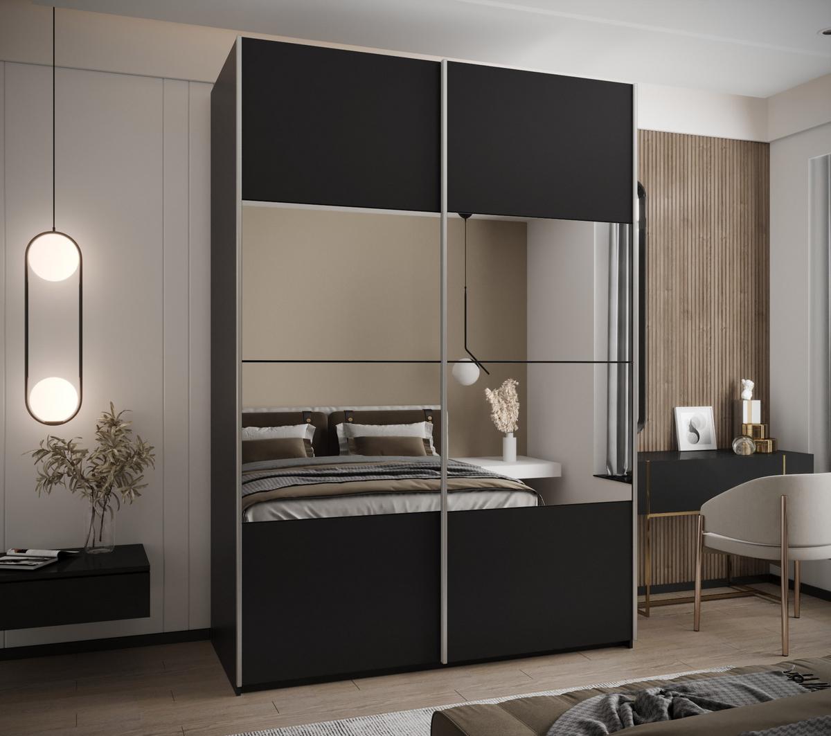 SCHWEBETÜRENSCHRANK 245,5/170/64 2-türig - Silberfarben/Schwarz, Holz/Metall (170/245/64cm) - Abiks Möbel