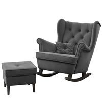SCHAUKELSESSEL SCANDI mit hocker, Samt Graphit - Graphitfarben, Holz/Textil (75/97/60cm) - Idohome