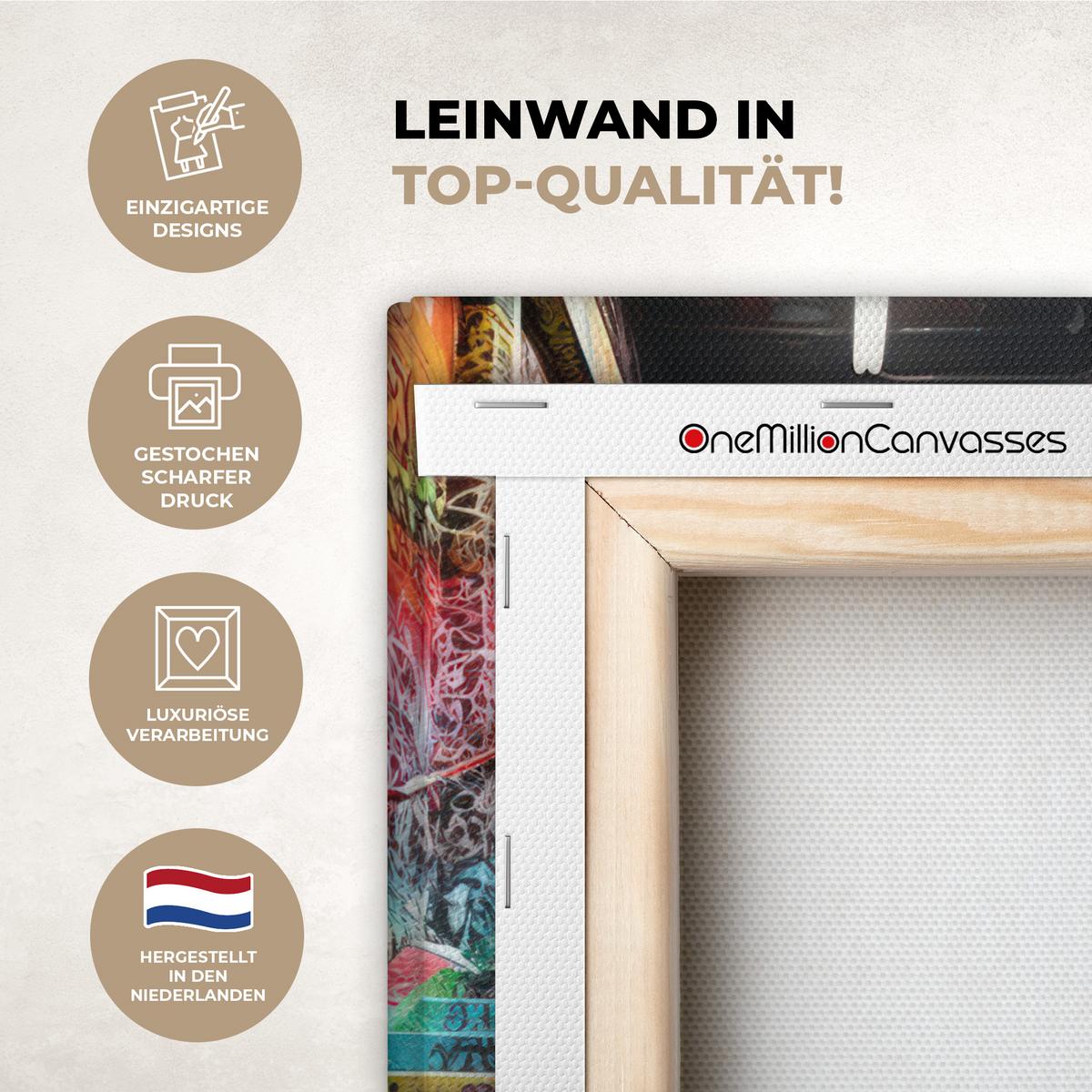 LEINWANDBILD Treppe - Graffiti - Farben - Kunst Deko Wohnzimmer 20x30 cm - Multicolor, Textil (20/30cm) - MuchoWow