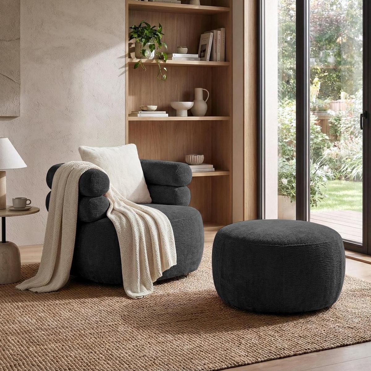 SESSEL Nano, Drehsessel mit runder Form, Schwarz - Schwarz, Textil (95/75/95cm) - Beautysofa