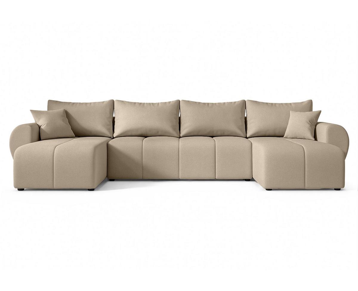 WOHNLANDSCHAFT Malatya U Form Hellbraun 311/145/80 cm mit Schlaffunktion - Hellbraun/Schwarz, Kunststoff/Textil (311/80/145cm) - AX Living