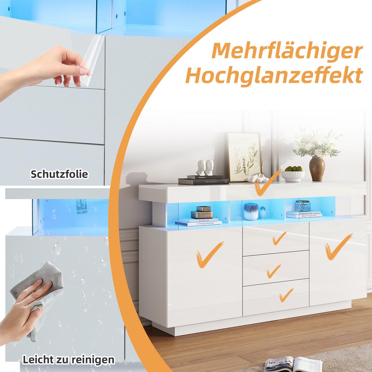 SIDEBOARD mit LED Weiß 140/35/80 CM - Weiß, Holzwerkstoff (35/80/140cm) - Urban Meuble