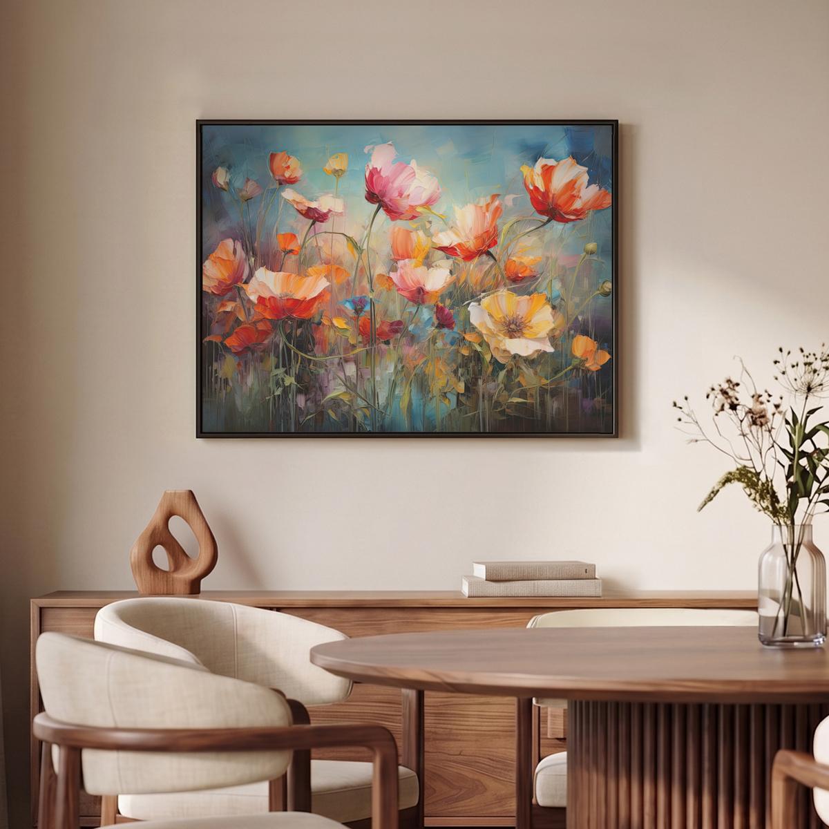 LEINWAND Bilder mit Rahmen - Blumen - Aquarell - Kunst - Botanisch - Natur - 80x60 - Orange, Textil (80/60cm) - MuchoWow