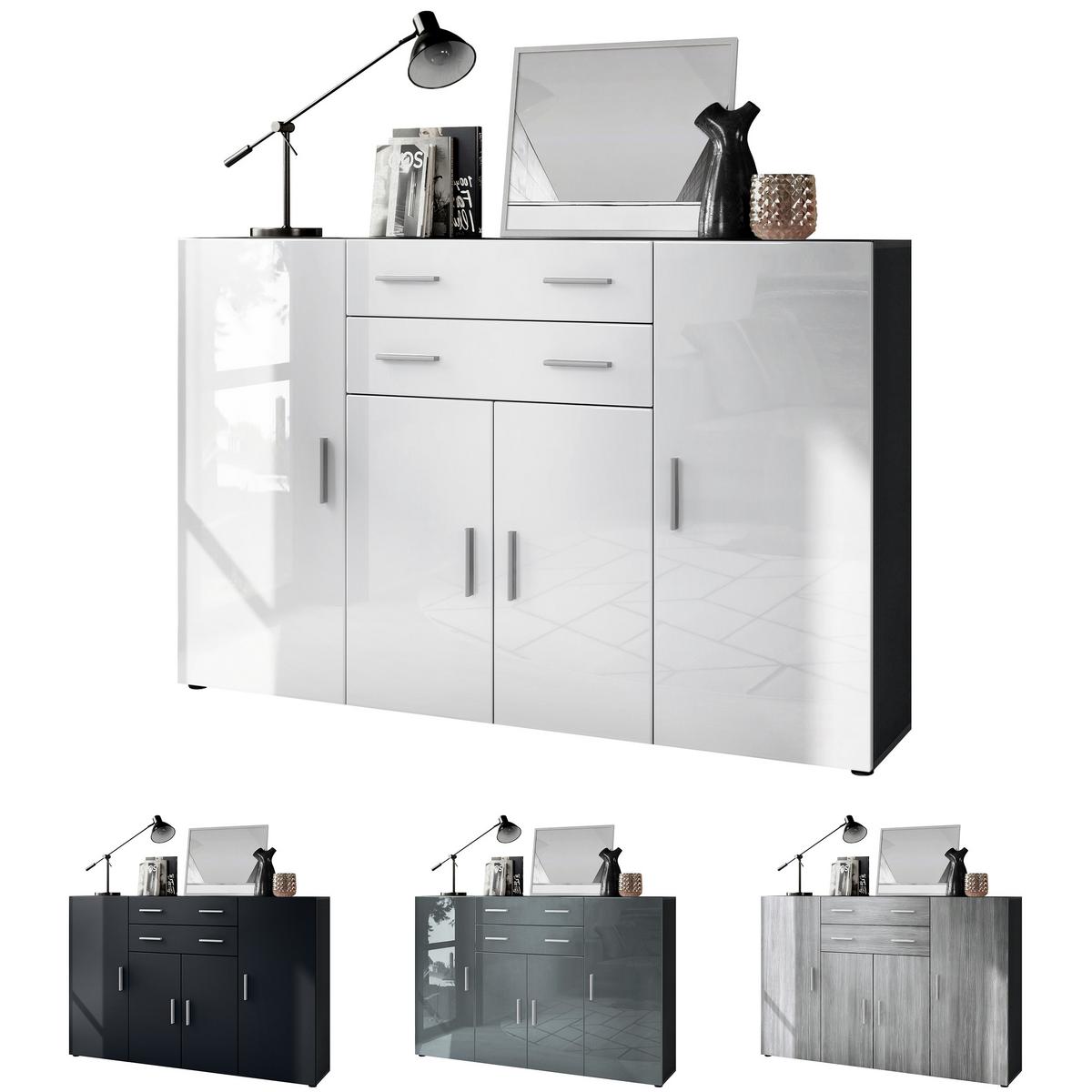 HIGHBOARD Aron Fronten in Weiß Hochglanz - Weiß Hochglanz, Holzwerkstoff (166.5/106.5/35cm) - Vladon