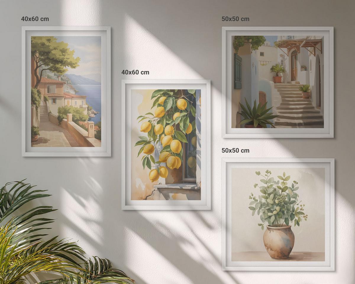BILDER SET 4er Set - 50x50 cm & 40x60 cm Weißer Rahmen - Blumen in einer Vase, ein Meer aus Zitronen - Weiß, Kunststoff (50/50cm) - TULUP
