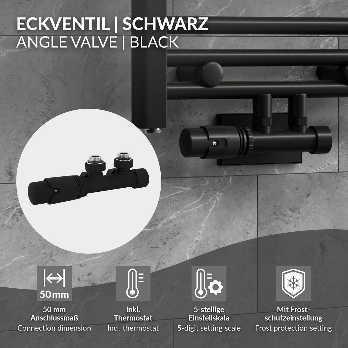 ANSCHLUSSGARNITUR Badheizkörper Schwarz Eckform - Schwarz, Metall - LuxeBath
