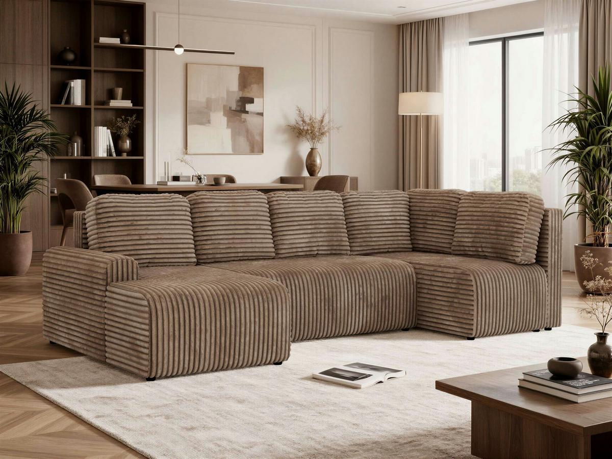 WOHNLANDSCHAFT NESSARO COR U Braun Cord - Rechts Seite - Schwarz/Braun, Kunststoff/Textil (151/92/307cm) - MKS