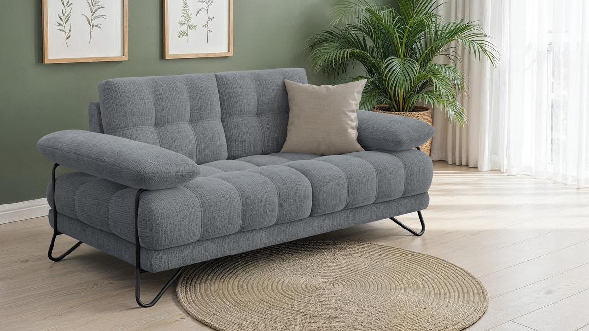 SOFA BUBBARA 2-Sitzer, dunkelgrau - Dunkelgrau/Schwarz, Holz/Textil (185/87/96cm) - Wozimo