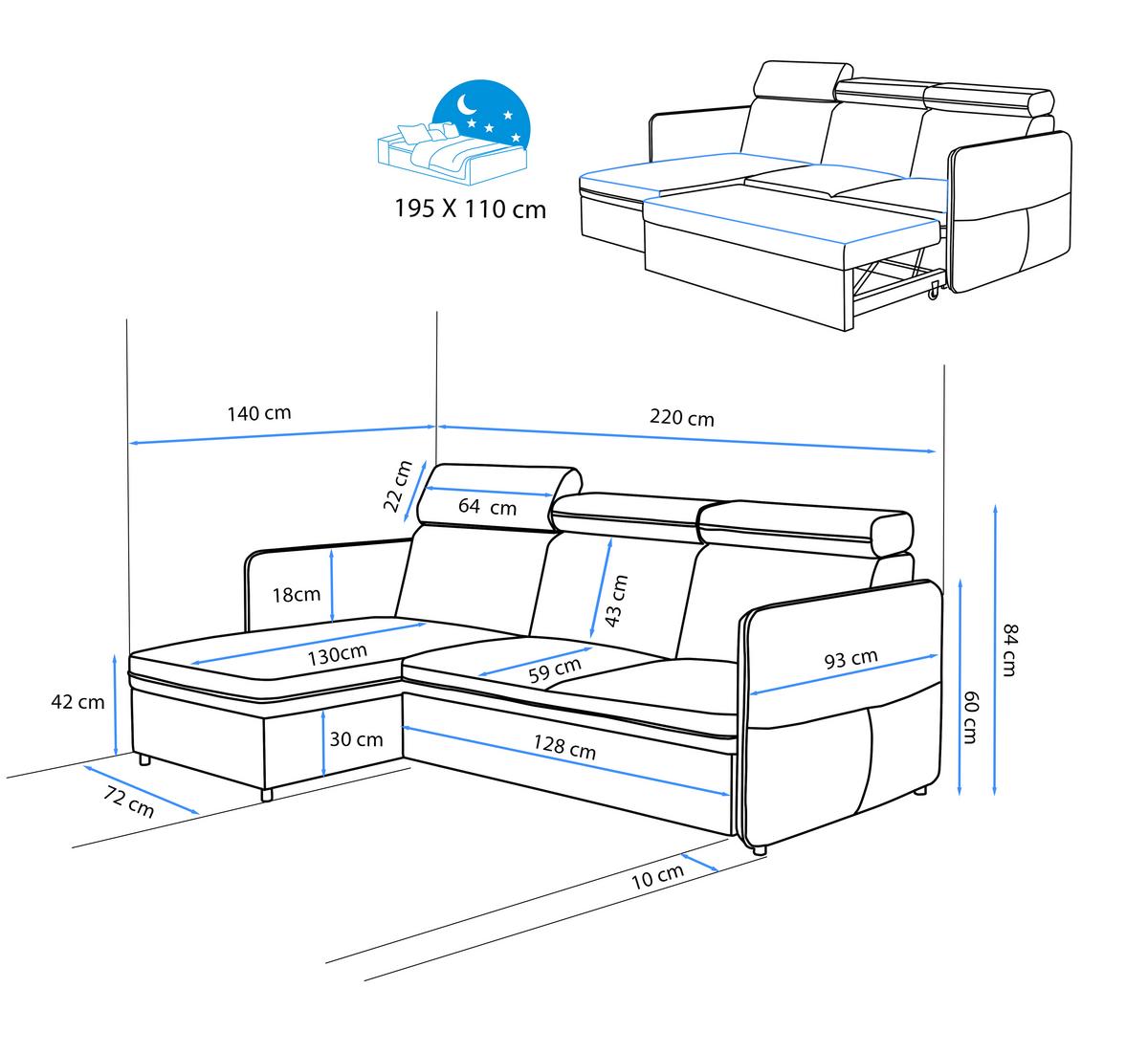 ECKSOFA mit Schlaffunktion und Bettkasten, Schwarz - Schwarz, Holzwerkstoff/Textil (220/140cm) - Idohome
