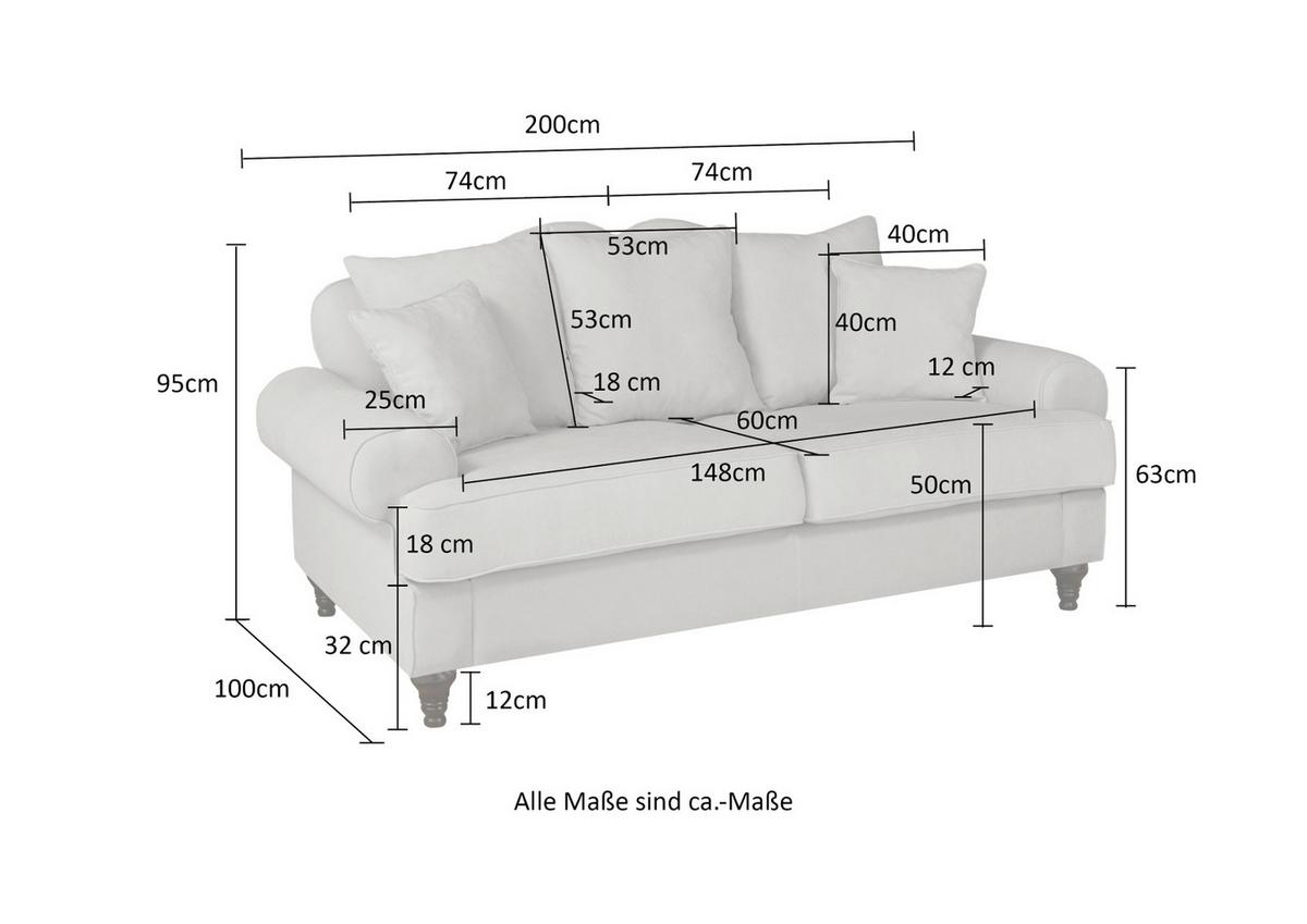 SOFA beige Landhaus, Couch 3-Sitzer 200 cm - Beige, Holz/Textil (200/95/100cm) - Furn.Design