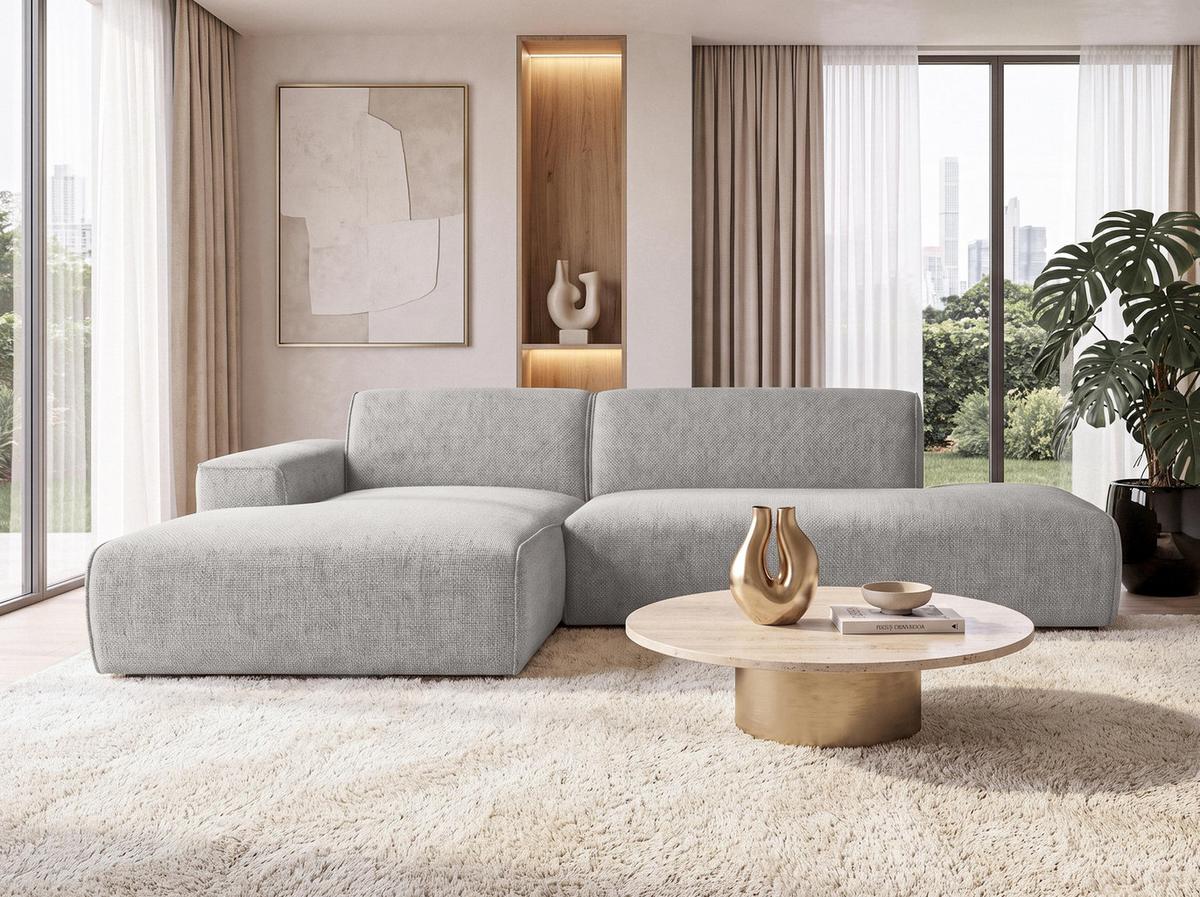 ECKSOFA L Form Didim Duo Hellgrau 288/162/80 cm – stilvolle kleine Eckcouch Links - Hellgrau/Schwarz, Kunststoff/Textil (288/162cm) - AX Living