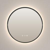 BADSPIEGEL mit LED-Beleuchtung Anti-Beschlag Zeitanzeige Schwarz Ø 60 cm - Schwarz, Glas (60/60/3cm) - EMKE