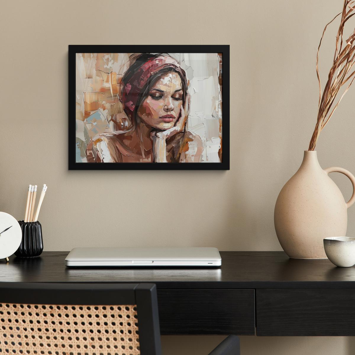 POSTER MIT RAHMENGERAHMTES BILD Frau - Lackierung - Porträt - Modern 40x30 cm - Altrosa, Papier (40/30cm) - MuchoWow