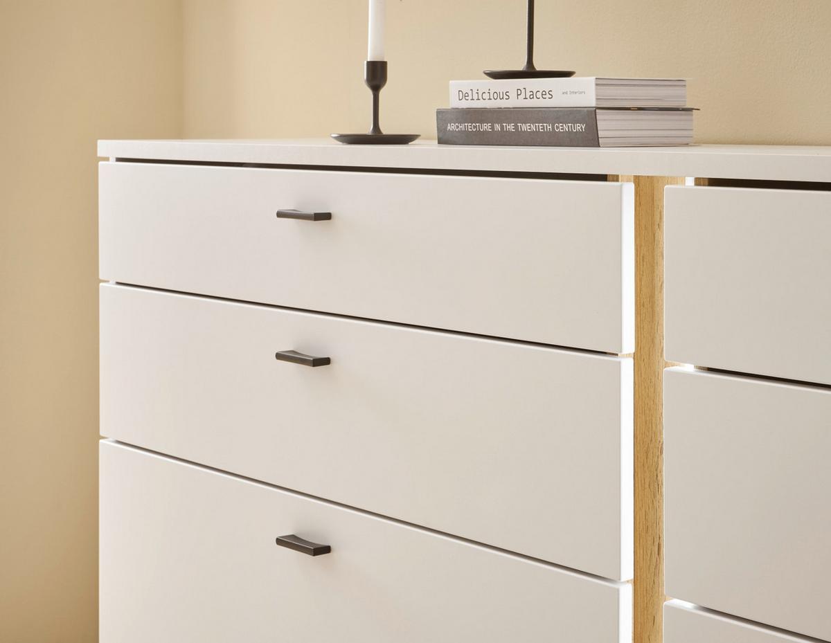 SIDEBOARD weiß matt, Eiche Wotan 200 cm, Kommode inklusive Frontbeleuchtung - Eiche Wotan/Silberfarben, Holzwerkstoff/Kunststoff (200/86/42cm) - Furn.Design