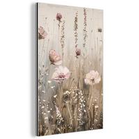 METALLBILD Blumen - Rosa - Modern - Beige 20x30 cm - Beige, Metall (20/30cm) - MuchoWow