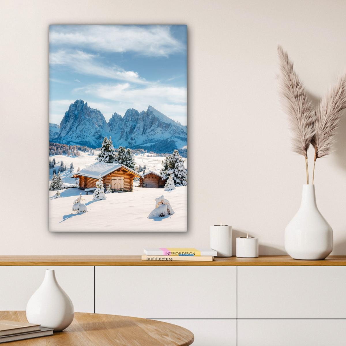 LEINWANDBILD Winter - Hütte - Berge - Aussicht - Schnee Wanddeko 40x60 cm - Eichefarben, Textil (40/60cm) - MuchoWow