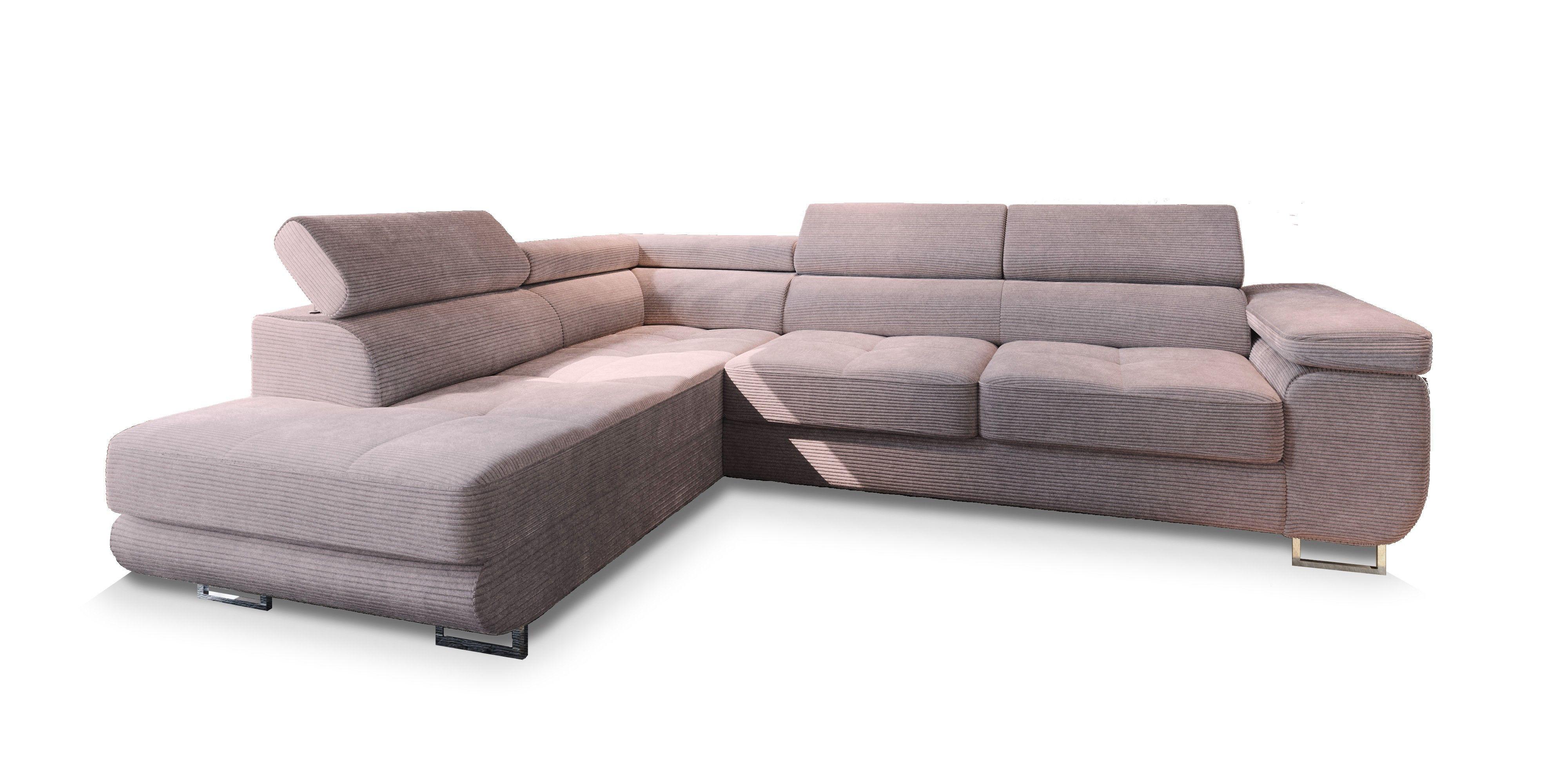 ECKSOFA APIRO L-S Lila Kordstoff mit Schlaffunktion - Lila/Silberfarben, Holz/Textil (276/202cm) - MASSENO