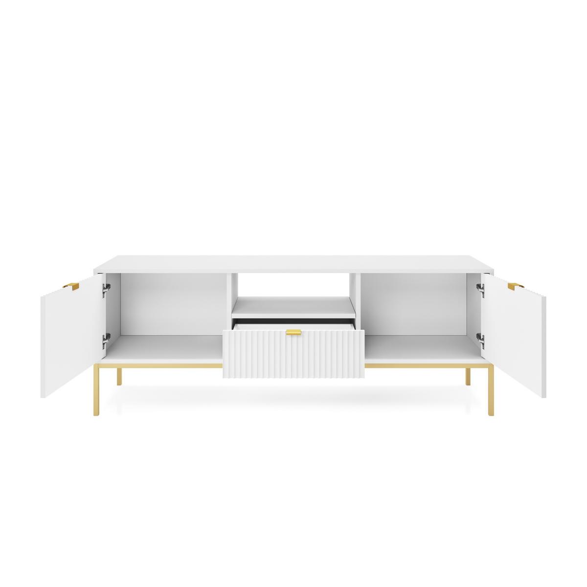 LOWBOARD STELLARE 154x39x56 cm mit 1 Schubladen und 2 Türen Weiß - Goldfarben/Weiß, Holzwerkstoff (154/56/39cm) - MASSENO