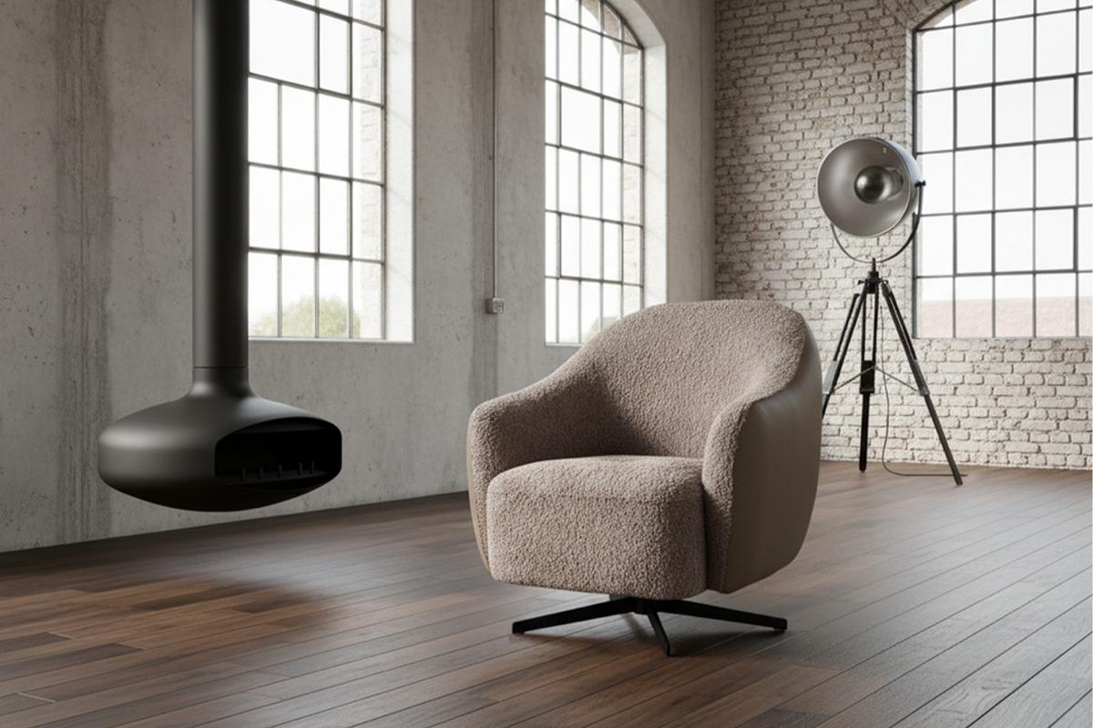 DREHSESSEL BRITTO Taupe Bouclé, Kunstleder Drehbar (360°) - Taupe/Schwarz, Textil/Metall (81/85/83cm) - KAWOLA