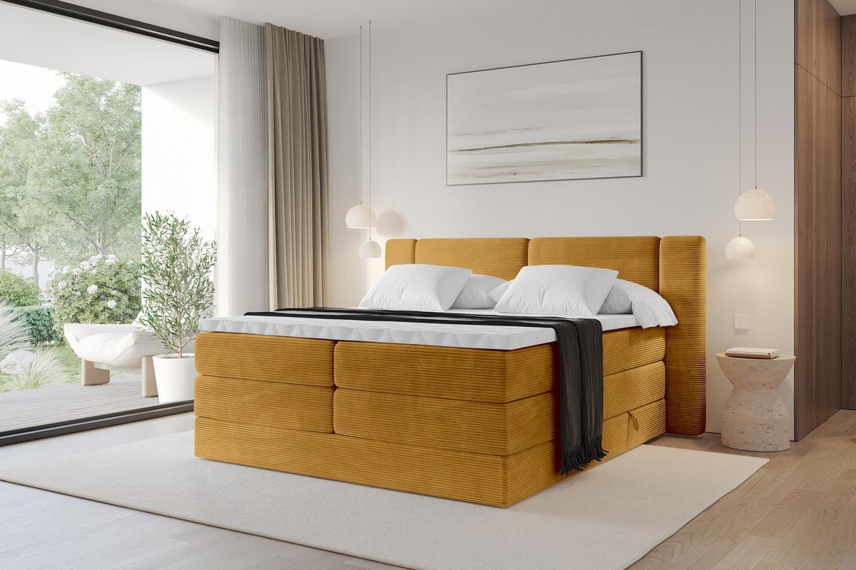 BOXSPRINGBETT mit Matratze H3/H4 - EVON KING - 180x200 cm Senfgelb - Dunkelgelb, Holzwerkstoff (180/200cm) - ALTDECOR