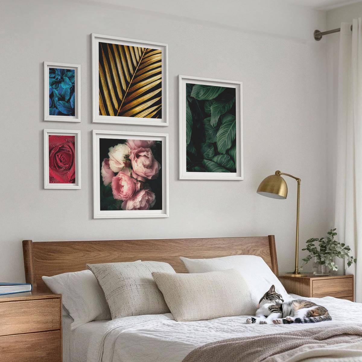 BILDER SET 5er Set - 50x50 cm & 20x30 cm & 40x60 cm Weißer Rahmen - Abstrakte schwarze Muster - Weiß, Kunststoff (40/60cm) - TULUP