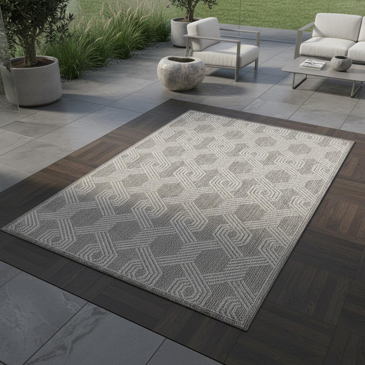 TEPPICH Outdoor LIRIA in Grau, geometrisch, 140 x 200 cm - Grau, Textil (200/140cm) - KADIMA DESIGN