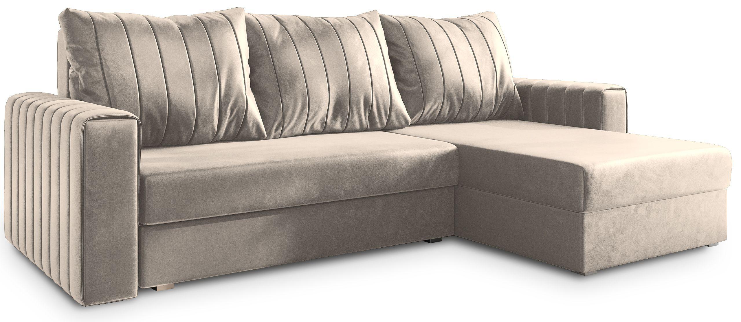 ECKSOFA CARL Beige Plüsch-Stoff mit Schlaffunktion - Beige/Grau, Holz/Kunststoff (236/150cm) - MASSENO