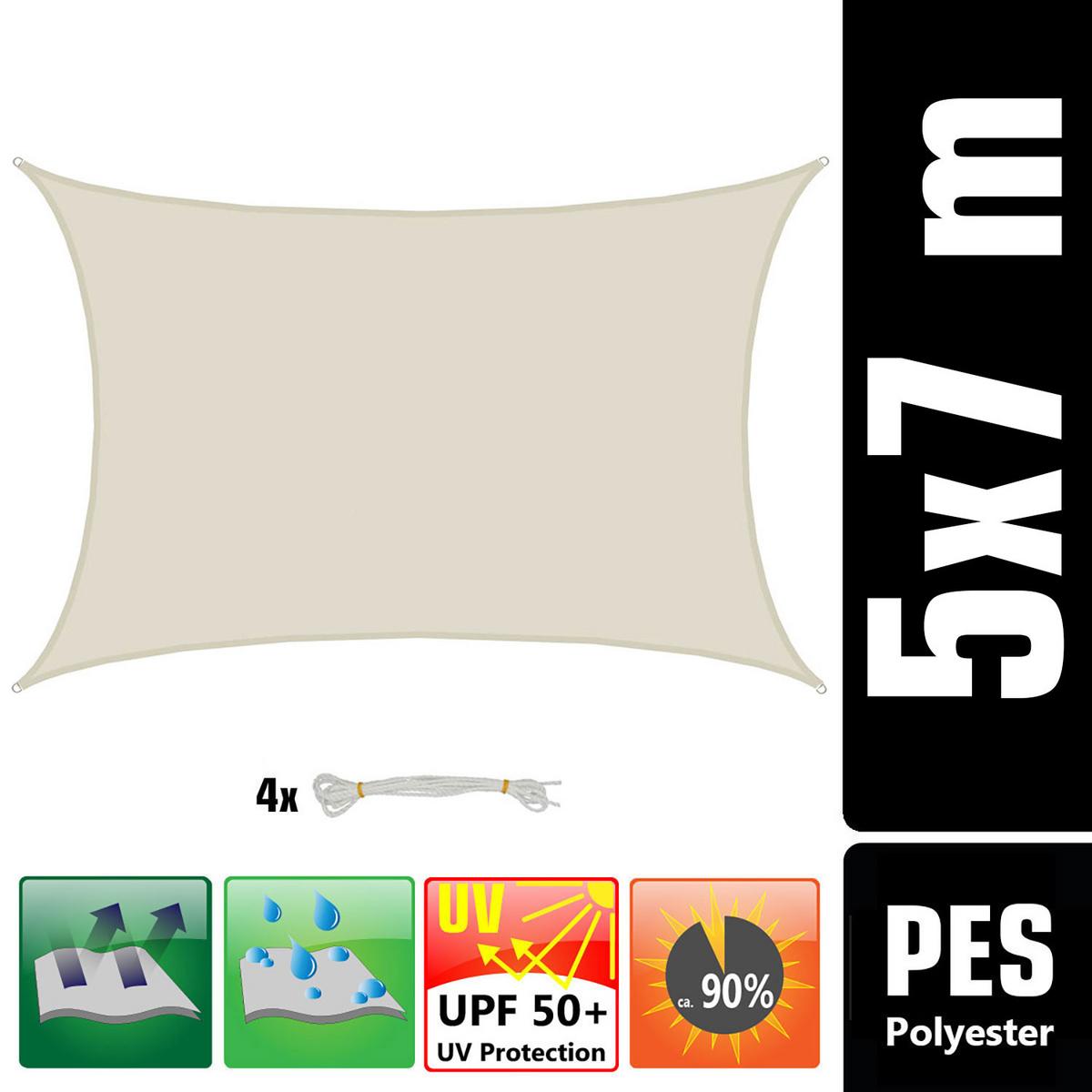 SONNENSEGEL 500/700 cm beige, rechteckig - Beige, Kunststoff (500/700cm) - Amanka