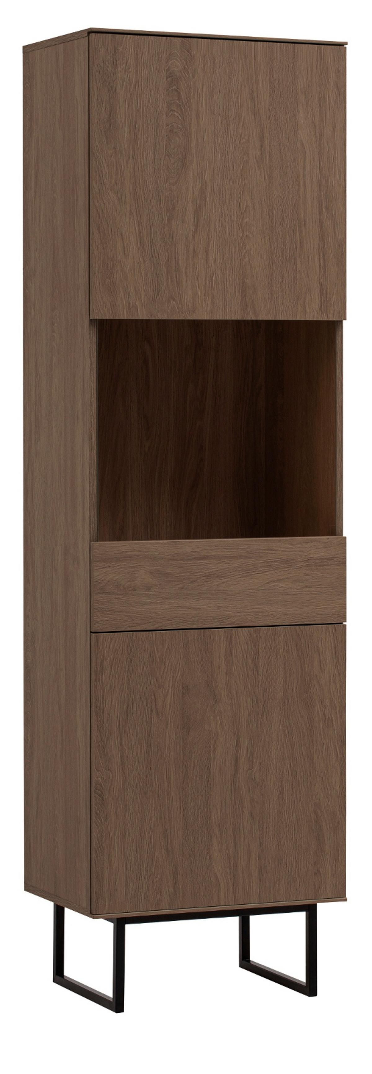 VITRINE in Nussbaum 58 x 200 cm, Vitrinenschrank mit Push-to-Open - Nussbaumfarben/Schwarz, Glas/Holzwerkstoff (58/200/40cm) - Furn.Design