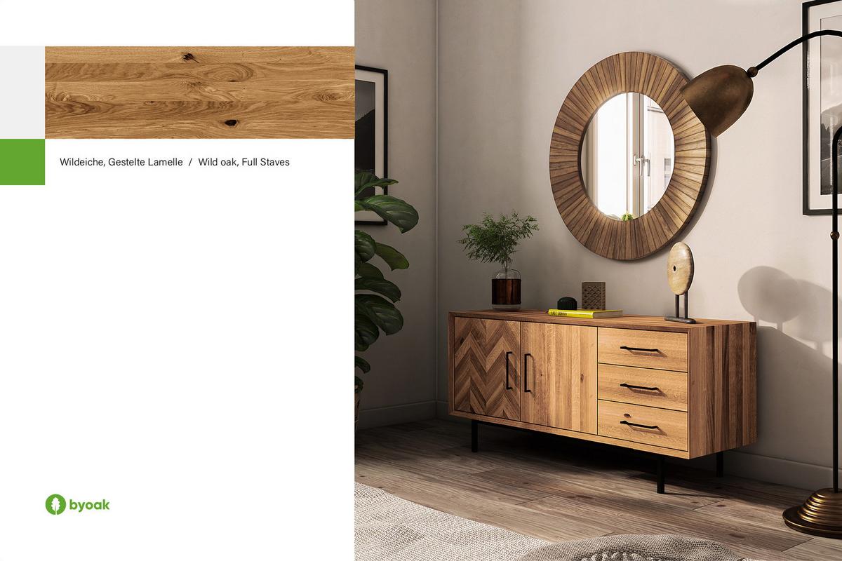KOMMODE BREIT LEON Wildeiche - Wildeiche, Holz (144/65/45cm) - byoak