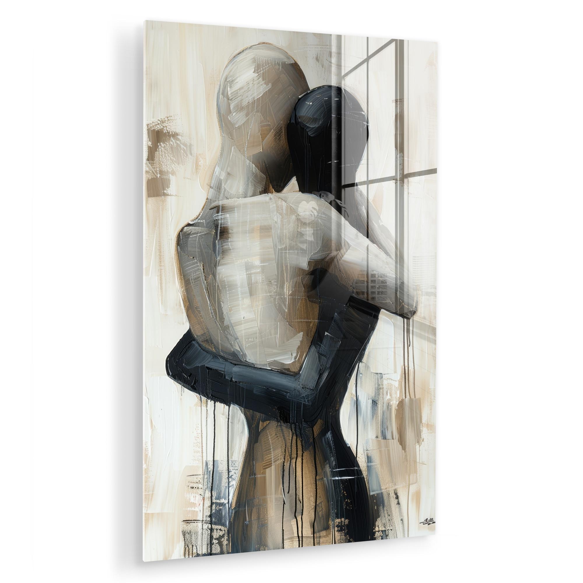 ACRYLGLASBILD Abstrakt - Liebe - Schwarz und weiß - Modern Wandbild 60x90 cm - Schwarz, Glas (60/90cm) - MuchoWow